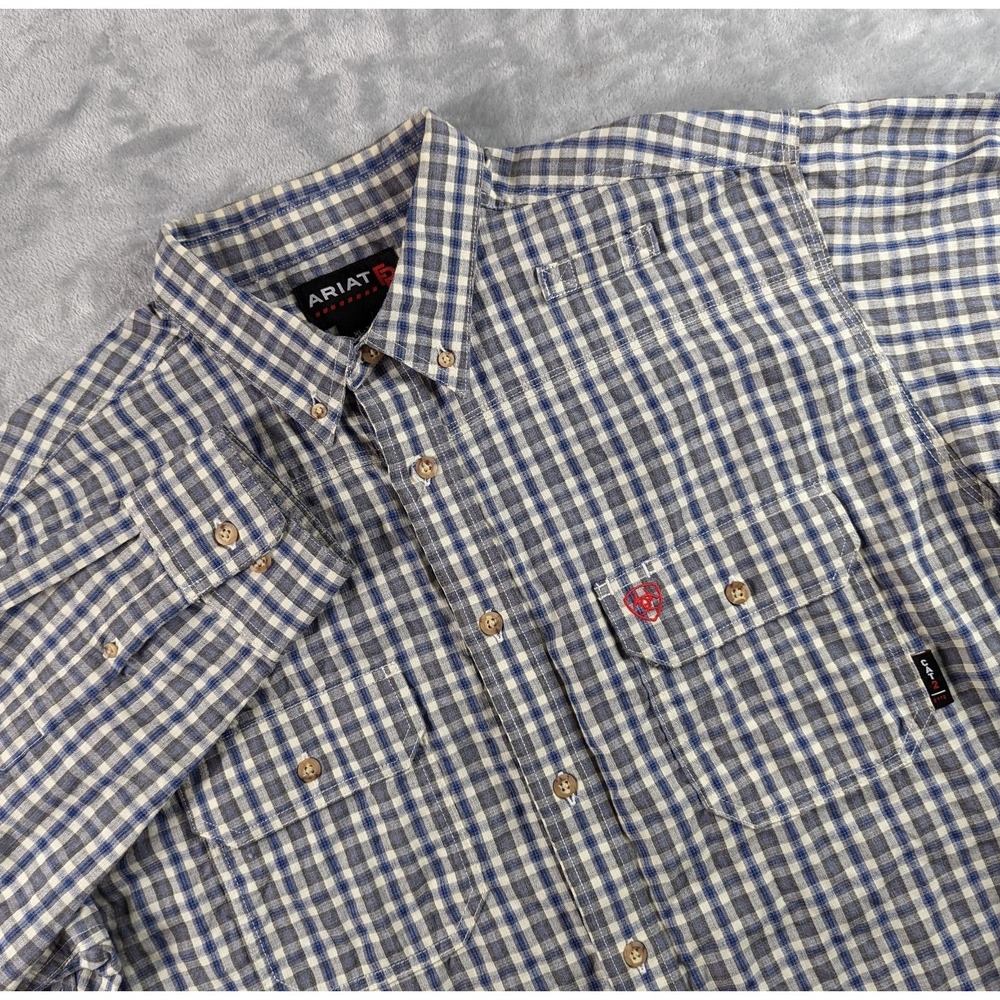 Ariat FR Shirt Mens XLT Tall Plaid Featherlight  Long Sleeve Button Down CAT2